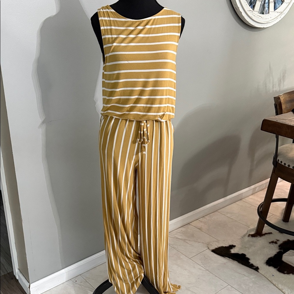 Elegant Mustard Striped Jumpsuit